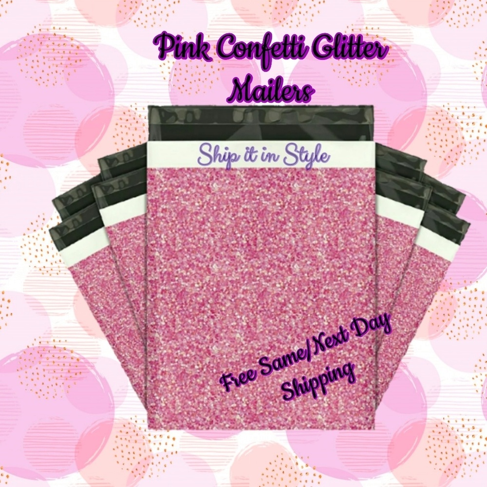 Pink Confetti Glitter Poly Mailers